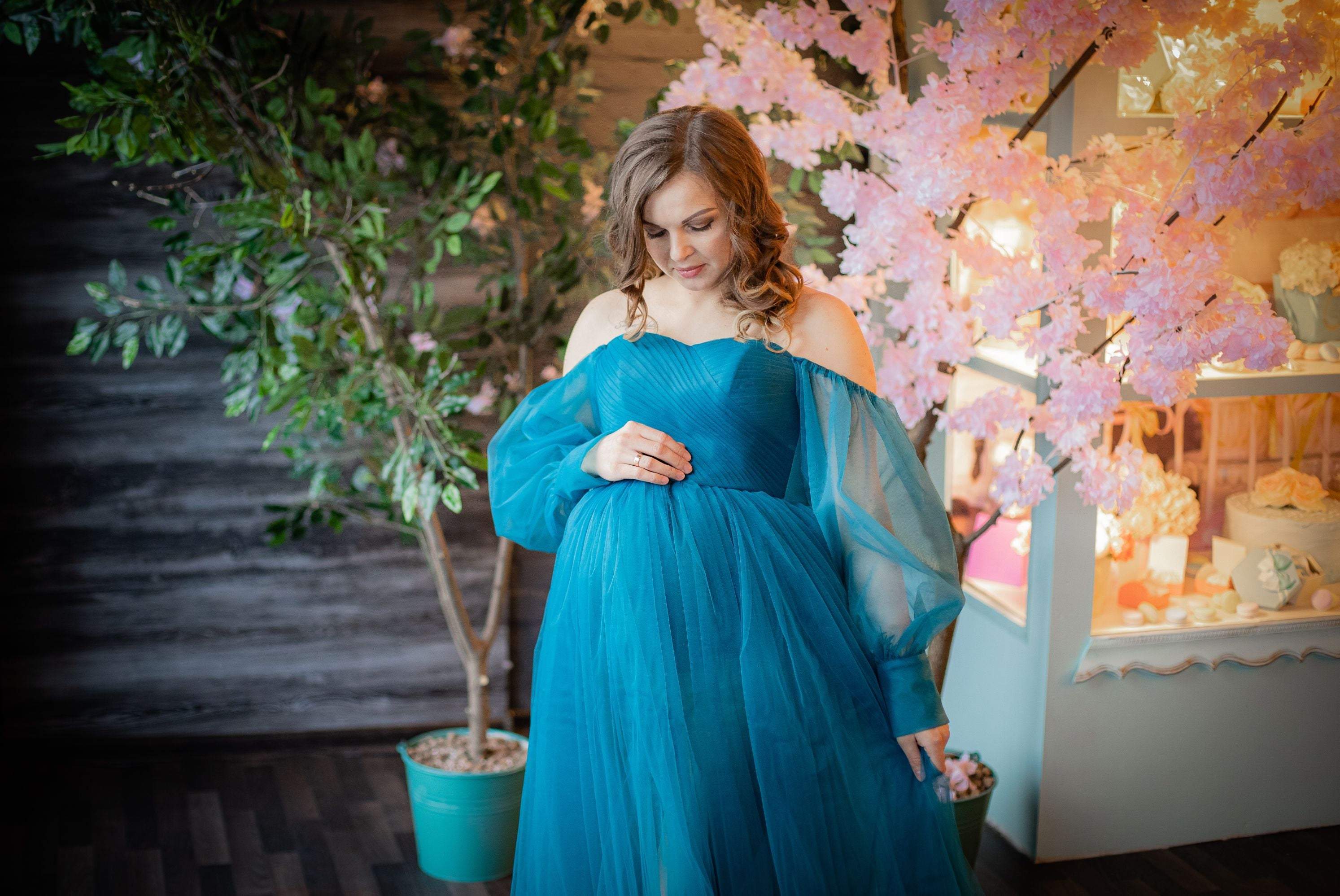 Pregnancy Gown for Photoshoot, Petrol ...